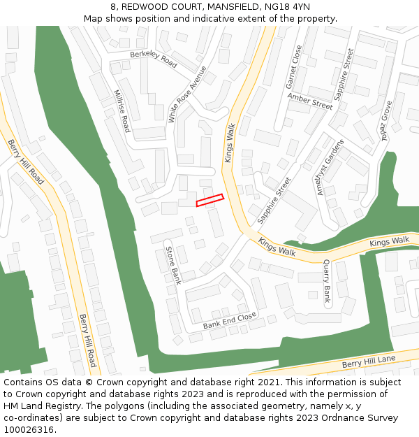 8, REDWOOD COURT, MANSFIELD, NG18 4YN: Location map and indicative extent of plot
