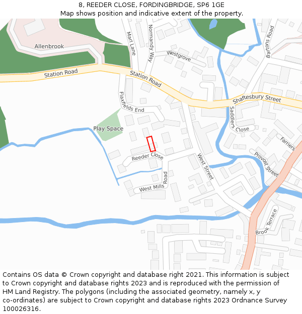 8, REEDER CLOSE, FORDINGBRIDGE, SP6 1GE: Location map and indicative extent of plot