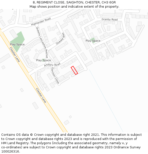 8, REGIMENT CLOSE, SAIGHTON, CHESTER, CH3 6GR: Location map and indicative extent of plot