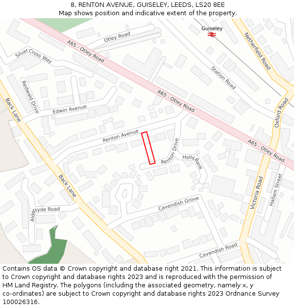 8, RENTON AVENUE, GUISELEY, LEEDS, LS20 8EE: Location map and indicative extent of plot
