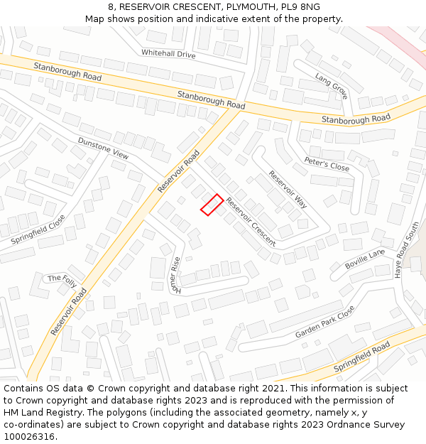 8, RESERVOIR CRESCENT, PLYMOUTH, PL9 8NG: Location map and indicative extent of plot