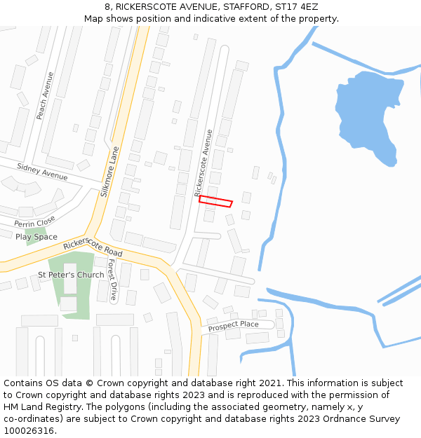8, RICKERSCOTE AVENUE, STAFFORD, ST17 4EZ: Location map and indicative extent of plot
