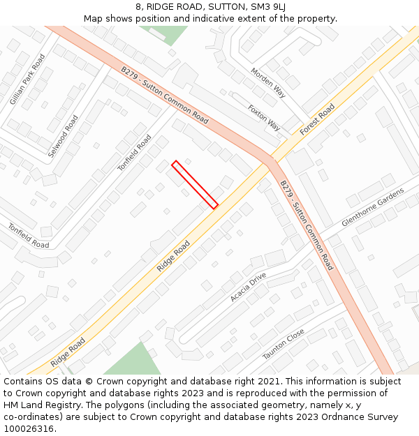 8, RIDGE ROAD, SUTTON, SM3 9LJ: Location map and indicative extent of plot
