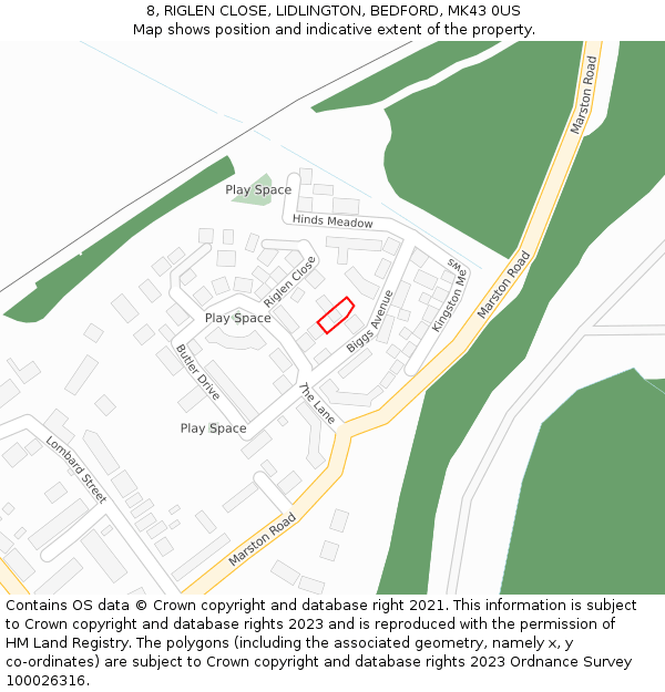 8, RIGLEN CLOSE, LIDLINGTON, BEDFORD, MK43 0US: Location map and indicative extent of plot