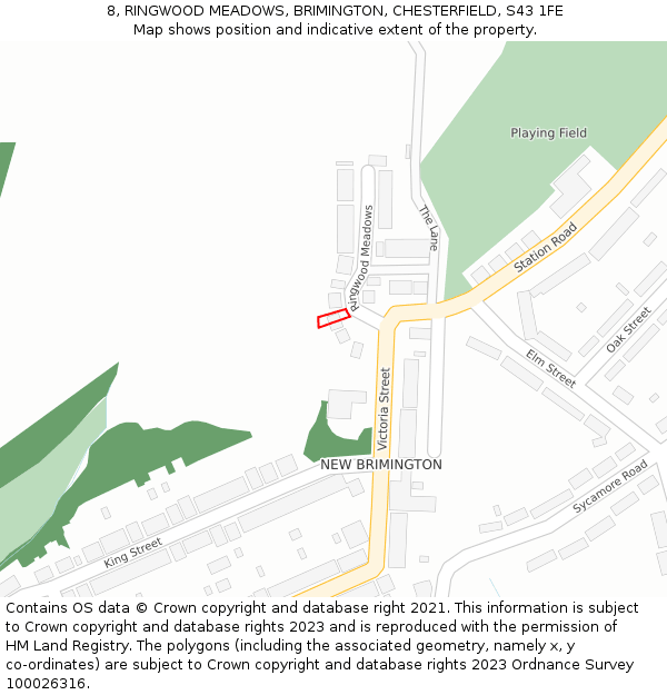 8, RINGWOOD MEADOWS, BRIMINGTON, CHESTERFIELD, S43 1FE: Location map and indicative extent of plot