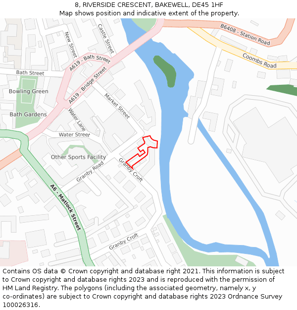 8, RIVERSIDE CRESCENT, BAKEWELL, DE45 1HF: Location map and indicative extent of plot