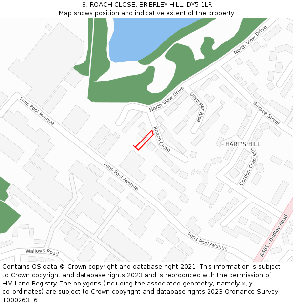 8, ROACH CLOSE, BRIERLEY HILL, DY5 1LR: Location map and indicative extent of plot