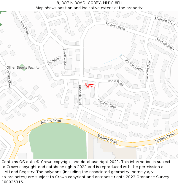 8, ROBIN ROAD, CORBY, NN18 8FH: Location map and indicative extent of plot