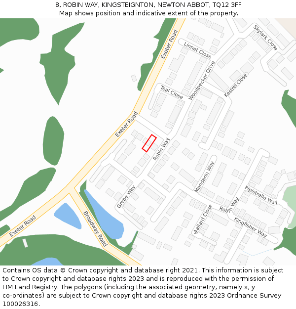 8, ROBIN WAY, KINGSTEIGNTON, NEWTON ABBOT, TQ12 3FF: Location map and indicative extent of plot