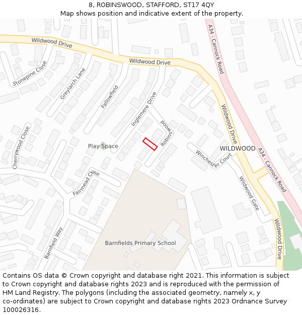 8, ROBINSWOOD, STAFFORD, ST17 4QY: Location map and indicative extent of plot