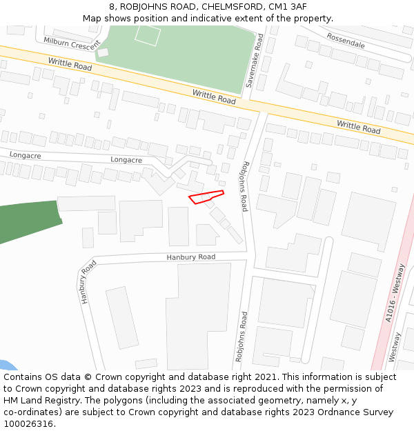 8, ROBJOHNS ROAD, CHELMSFORD, CM1 3AF: Location map and indicative extent of plot