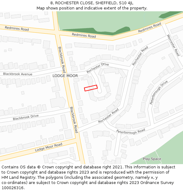 8, ROCHESTER CLOSE, SHEFFIELD, S10 4JL: Location map and indicative extent of plot
