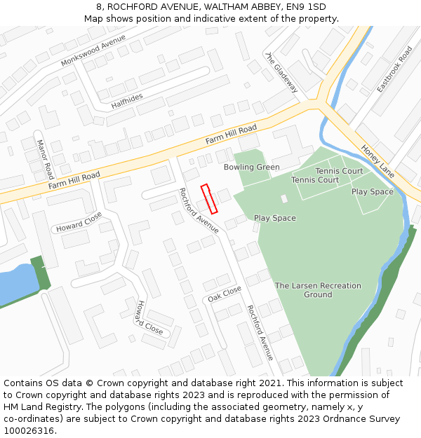 8, ROCHFORD AVENUE, WALTHAM ABBEY, EN9 1SD: Location map and indicative extent of plot