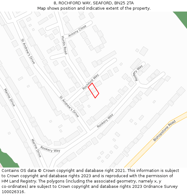 8, ROCHFORD WAY, SEAFORD, BN25 2TA: Location map and indicative extent of plot