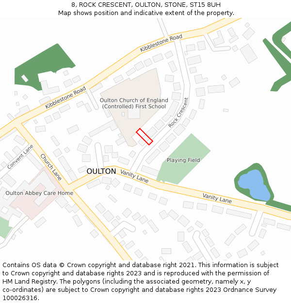 8, ROCK CRESCENT, OULTON, STONE, ST15 8UH: Location map and indicative extent of plot