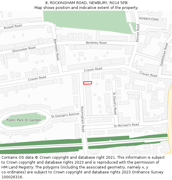 8, ROCKINGHAM ROAD, NEWBURY, RG14 5PB: Location map and indicative extent of plot