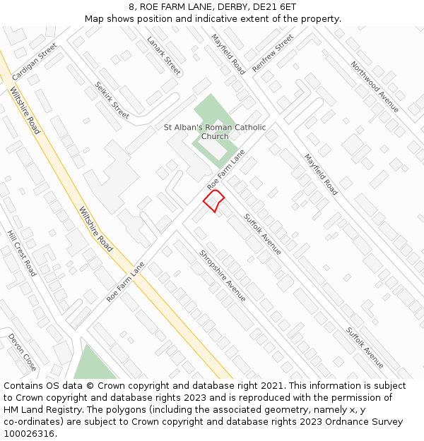 8, ROE FARM LANE, DERBY, DE21 6ET: Location map and indicative extent of plot
