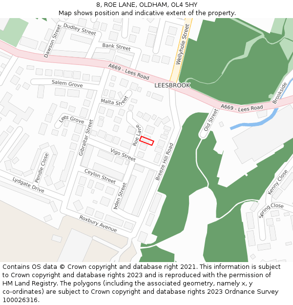 8, ROE LANE, OLDHAM, OL4 5HY: Location map and indicative extent of plot