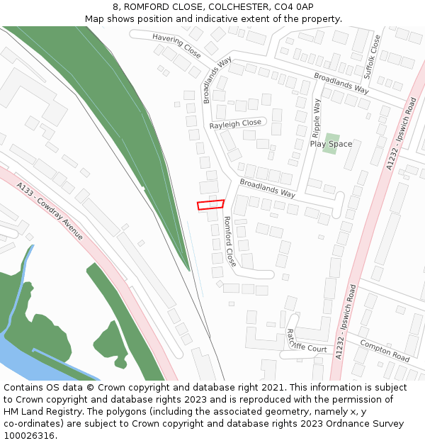 8, ROMFORD CLOSE, COLCHESTER, CO4 0AP: Location map and indicative extent of plot
