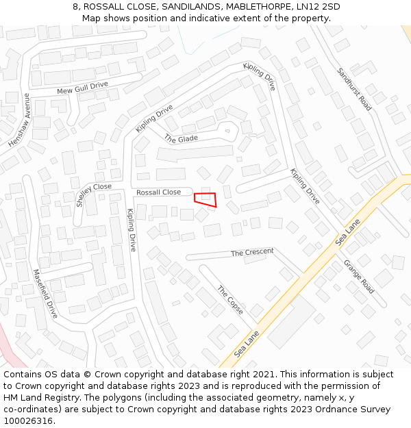 8, ROSSALL CLOSE, SANDILANDS, MABLETHORPE, LN12 2SD: Location map and indicative extent of plot