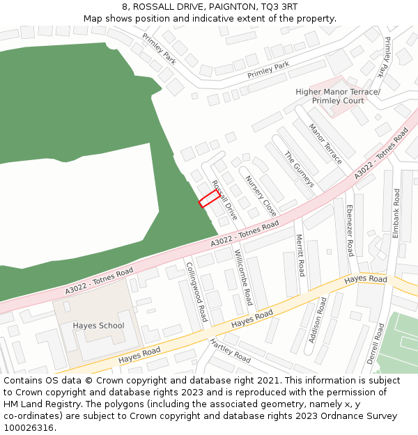 8, ROSSALL DRIVE, PAIGNTON, TQ3 3RT: Location map and indicative extent of plot