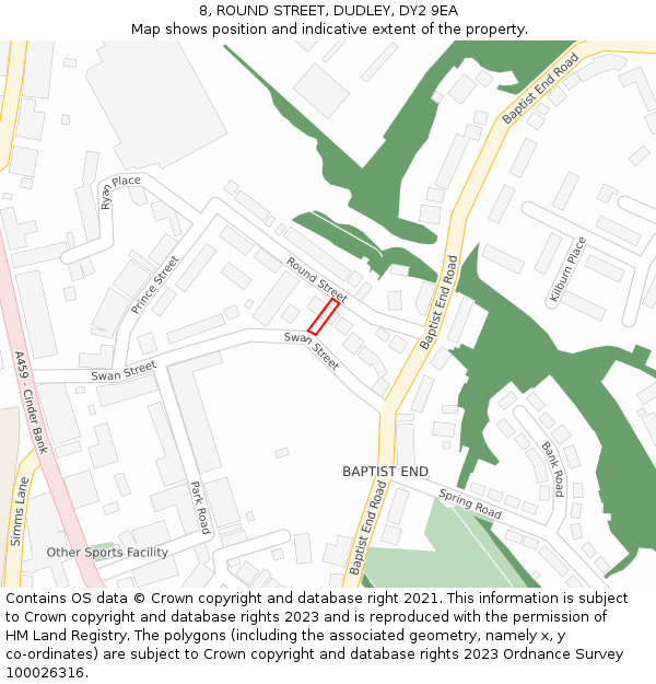 8, ROUND STREET, DUDLEY, DY2 9EA: Location map and indicative extent of plot
