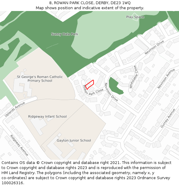 8, ROWAN PARK CLOSE, DERBY, DE23 1WQ: Location map and indicative extent of plot