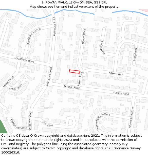 8, ROWAN WALK, LEIGH-ON-SEA, SS9 5PL: Location map and indicative extent of plot