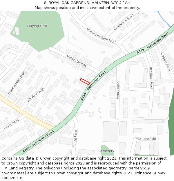 8, ROYAL OAK GARDENS, MALVERN, WR14 1AH: Location map and indicative extent of plot