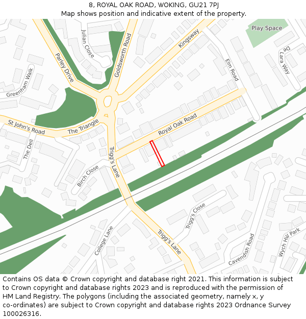 8, ROYAL OAK ROAD, WOKING, GU21 7PJ: Location map and indicative extent of plot