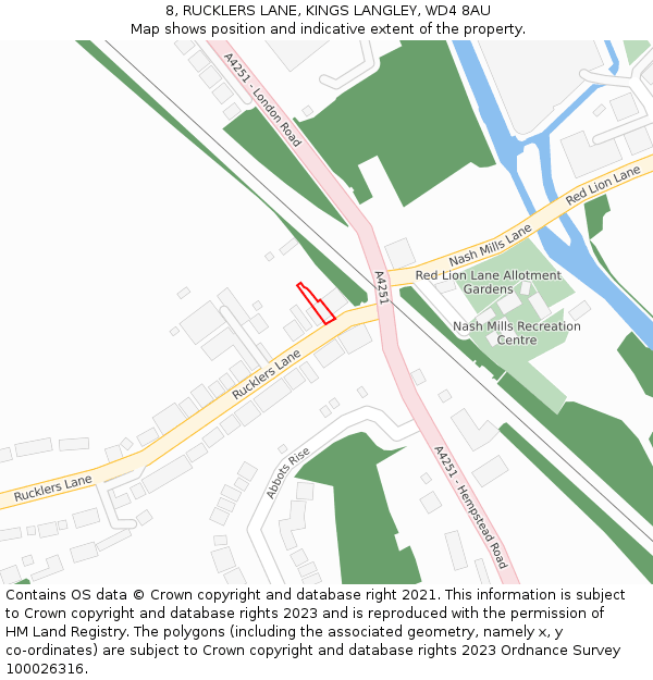 8, RUCKLERS LANE, KINGS LANGLEY, WD4 8AU: Location map and indicative extent of plot