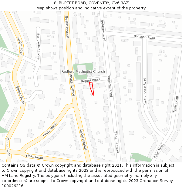 8, RUPERT ROAD, COVENTRY, CV6 3AZ: Location map and indicative extent of plot