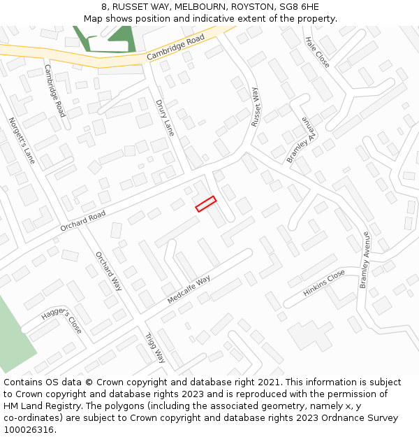 8, RUSSET WAY, MELBOURN, ROYSTON, SG8 6HE: Location map and indicative extent of plot