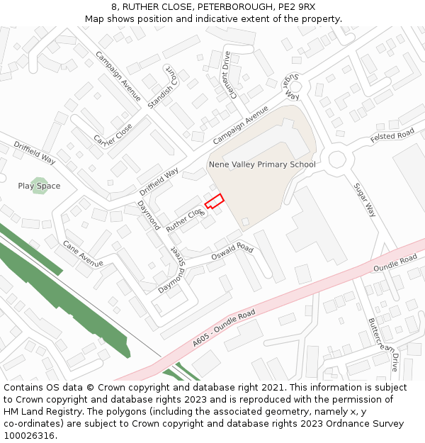8, RUTHER CLOSE, PETERBOROUGH, PE2 9RX: Location map and indicative extent of plot