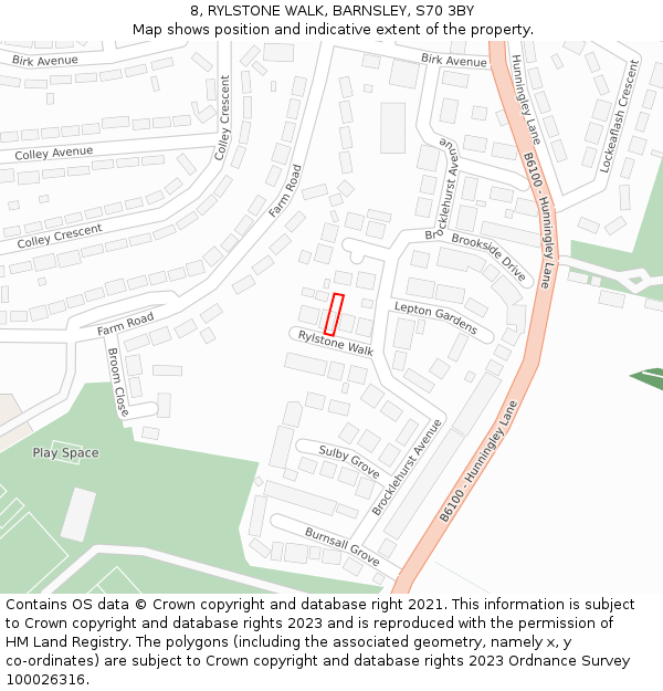 8, RYLSTONE WALK, BARNSLEY, S70 3BY: Location map and indicative extent of plot