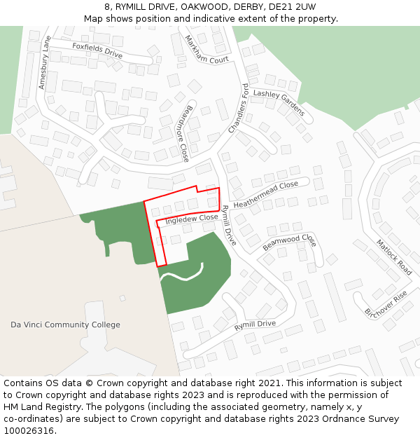 8, RYMILL DRIVE, OAKWOOD, DERBY, DE21 2UW: Location map and indicative extent of plot
