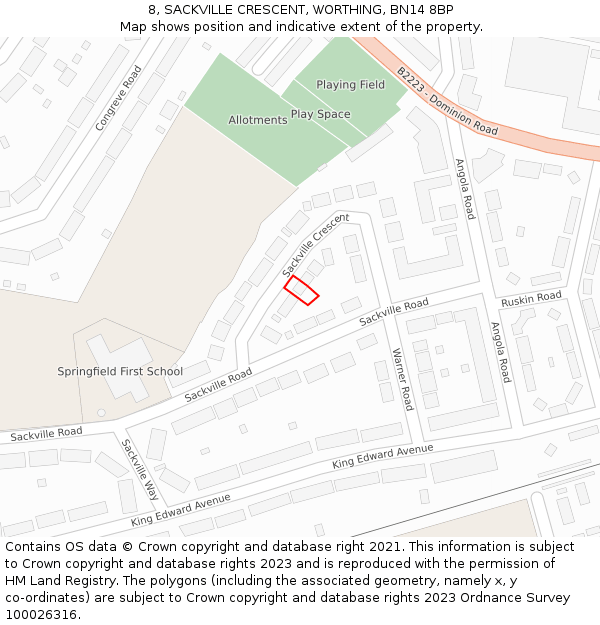 8, SACKVILLE CRESCENT, WORTHING, BN14 8BP: Location map and indicative extent of plot