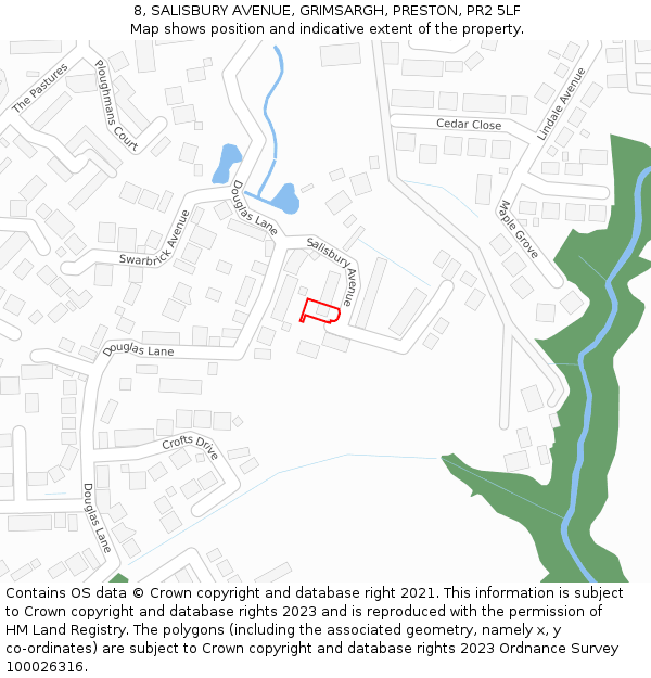 8, SALISBURY AVENUE, GRIMSARGH, PRESTON, PR2 5LF: Location map and indicative extent of plot