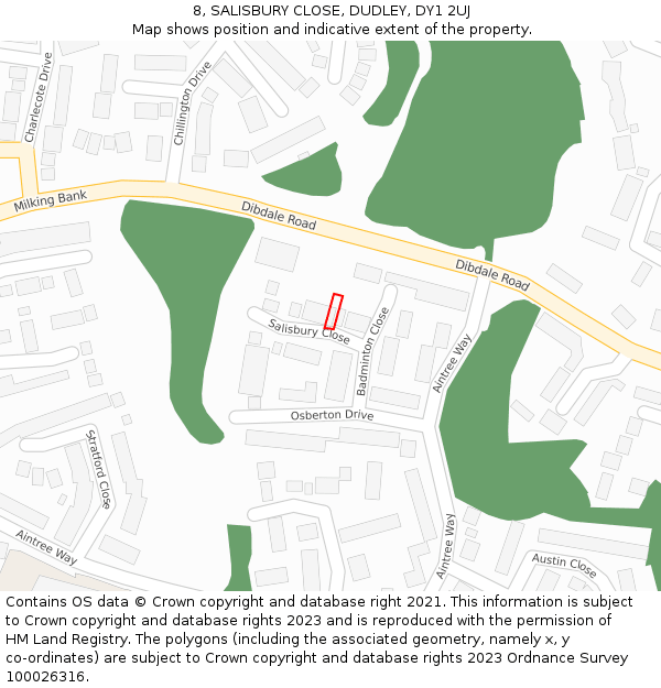 8, SALISBURY CLOSE, DUDLEY, DY1 2UJ: Location map and indicative extent of plot