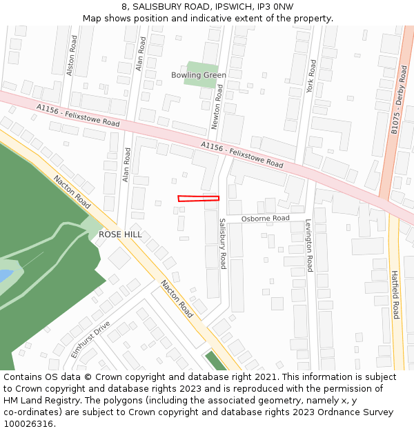 8, SALISBURY ROAD, IPSWICH, IP3 0NW: Location map and indicative extent of plot