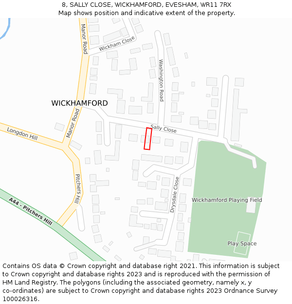 8, SALLY CLOSE, WICKHAMFORD, EVESHAM, WR11 7RX: Location map and indicative extent of plot