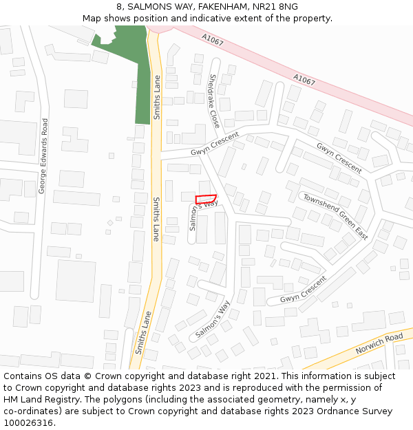 8, SALMONS WAY, FAKENHAM, NR21 8NG: Location map and indicative extent of plot