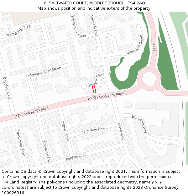 8, SALTWATER COURT, MIDDLESBROUGH, TS4 2AQ: Location map and indicative extent of plot