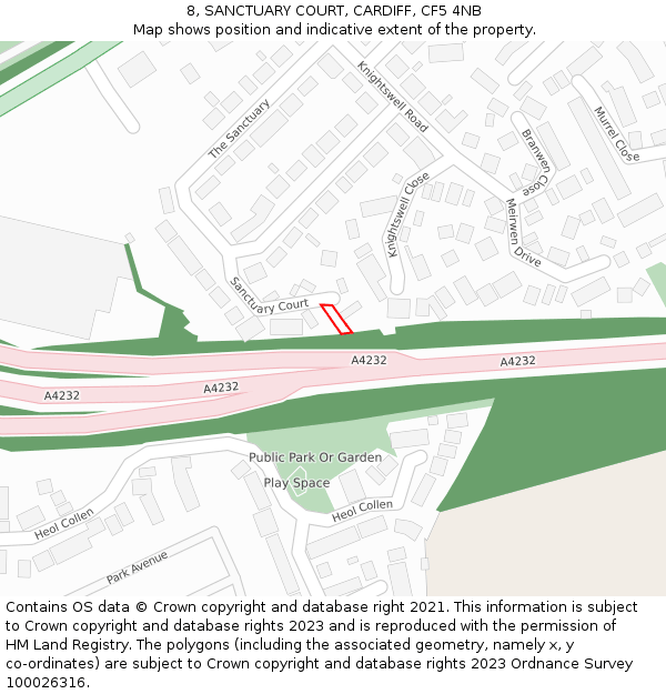 8, SANCTUARY COURT, CARDIFF, CF5 4NB: Location map and indicative extent of plot