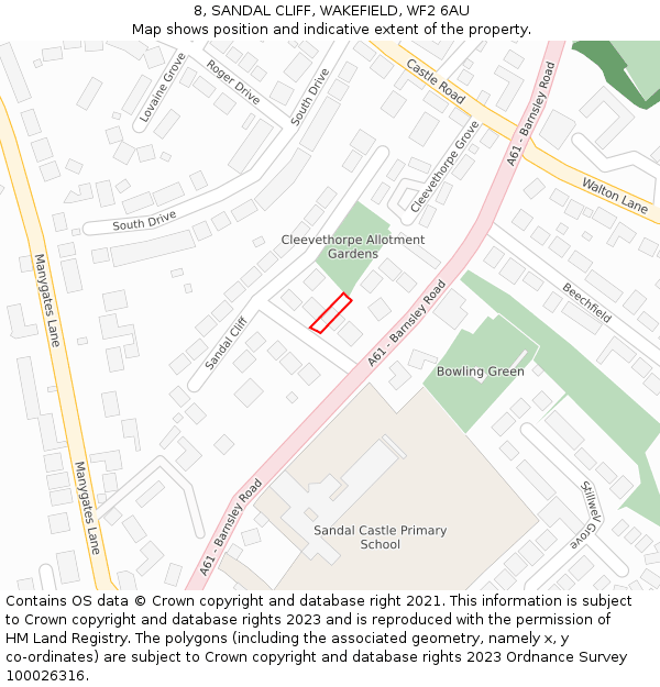 8, SANDAL CLIFF, WAKEFIELD, WF2 6AU: Location map and indicative extent of plot