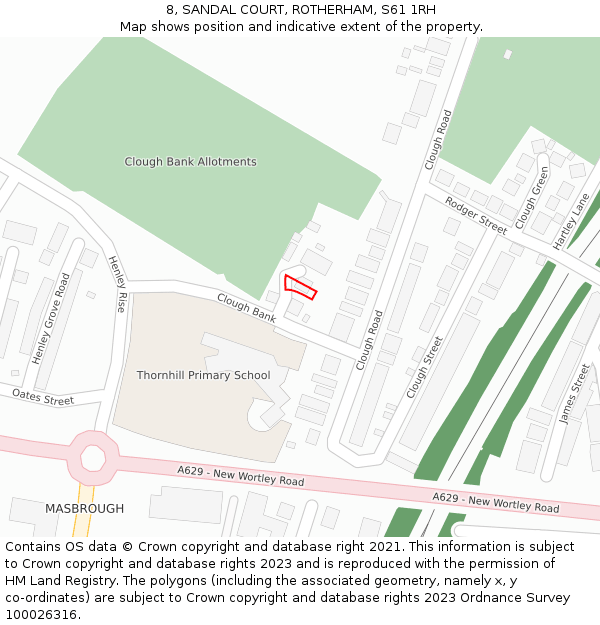 8, SANDAL COURT, ROTHERHAM, S61 1RH: Location map and indicative extent of plot