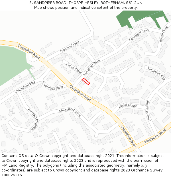 8, SANDPIPER ROAD, THORPE HESLEY, ROTHERHAM, S61 2UN: Location map and indicative extent of plot