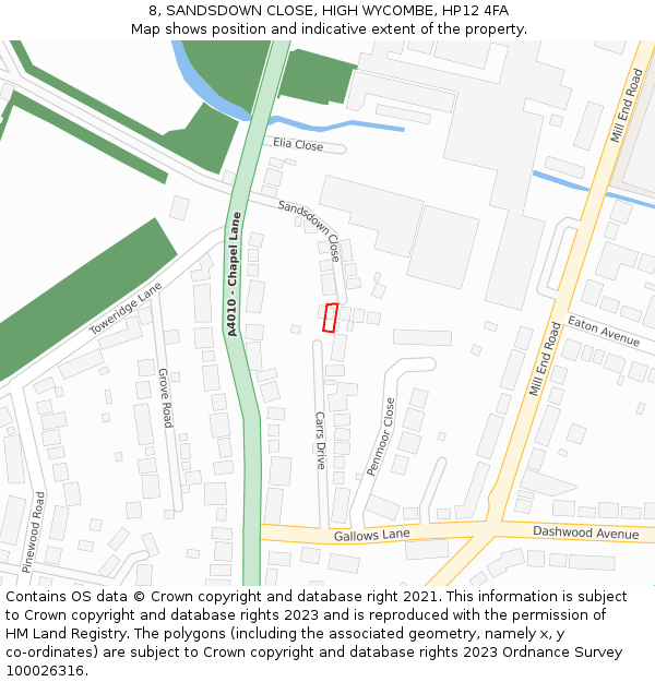 8, SANDSDOWN CLOSE, HIGH WYCOMBE, HP12 4FA: Location map and indicative extent of plot