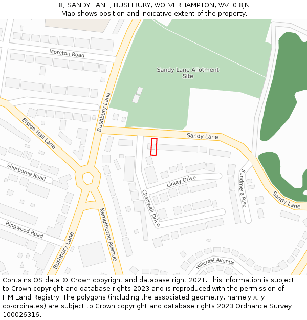 8, SANDY LANE, BUSHBURY, WOLVERHAMPTON, WV10 8JN: Location map and indicative extent of plot