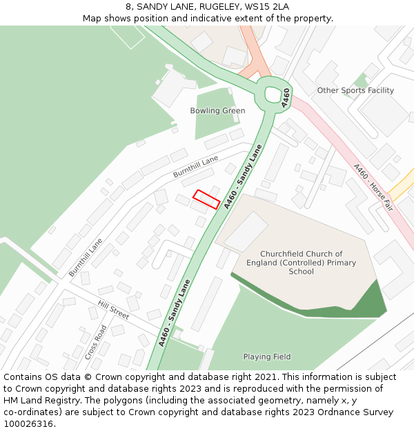 8, SANDY LANE, RUGELEY, WS15 2LA: Location map and indicative extent of plot